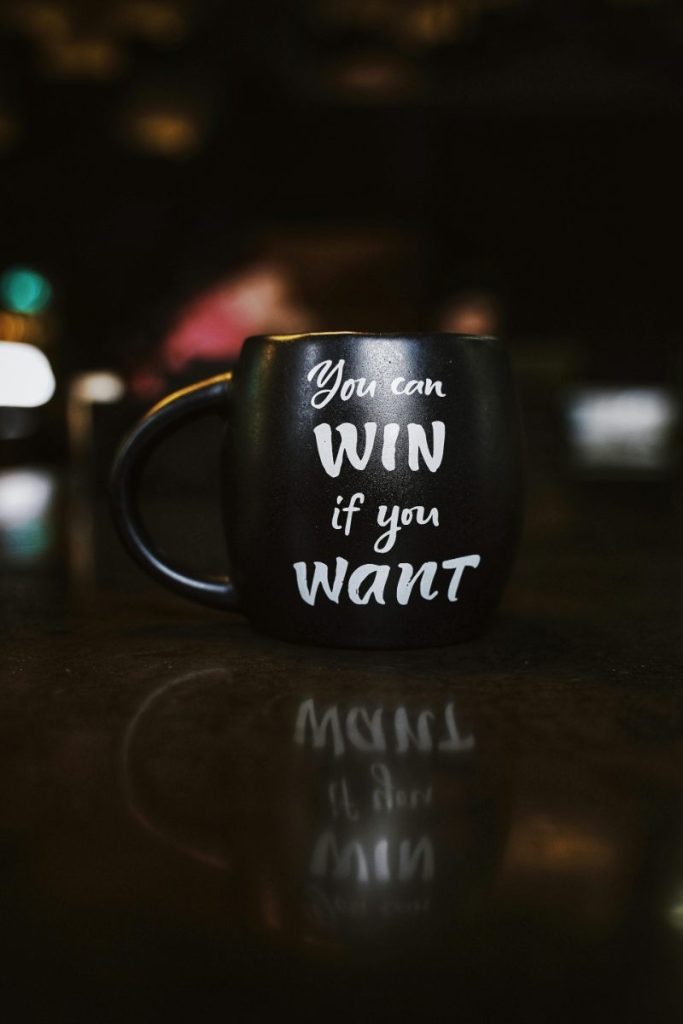 imgg Black mug with motivational text