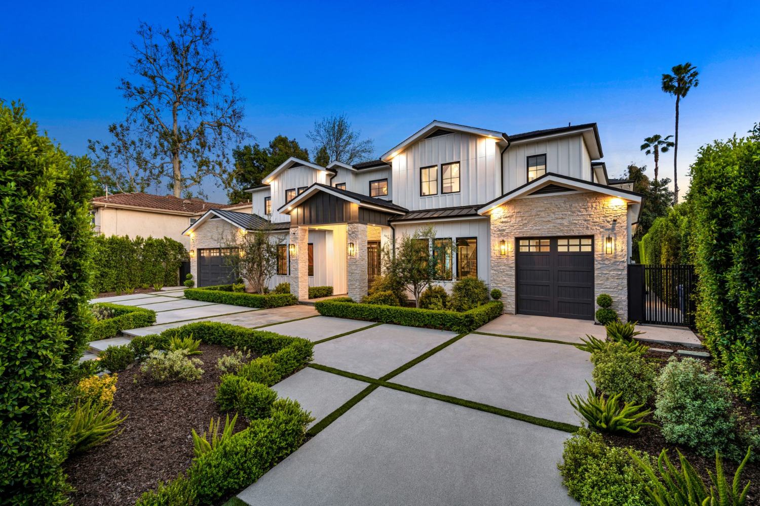 Modern house with landscaped driveway